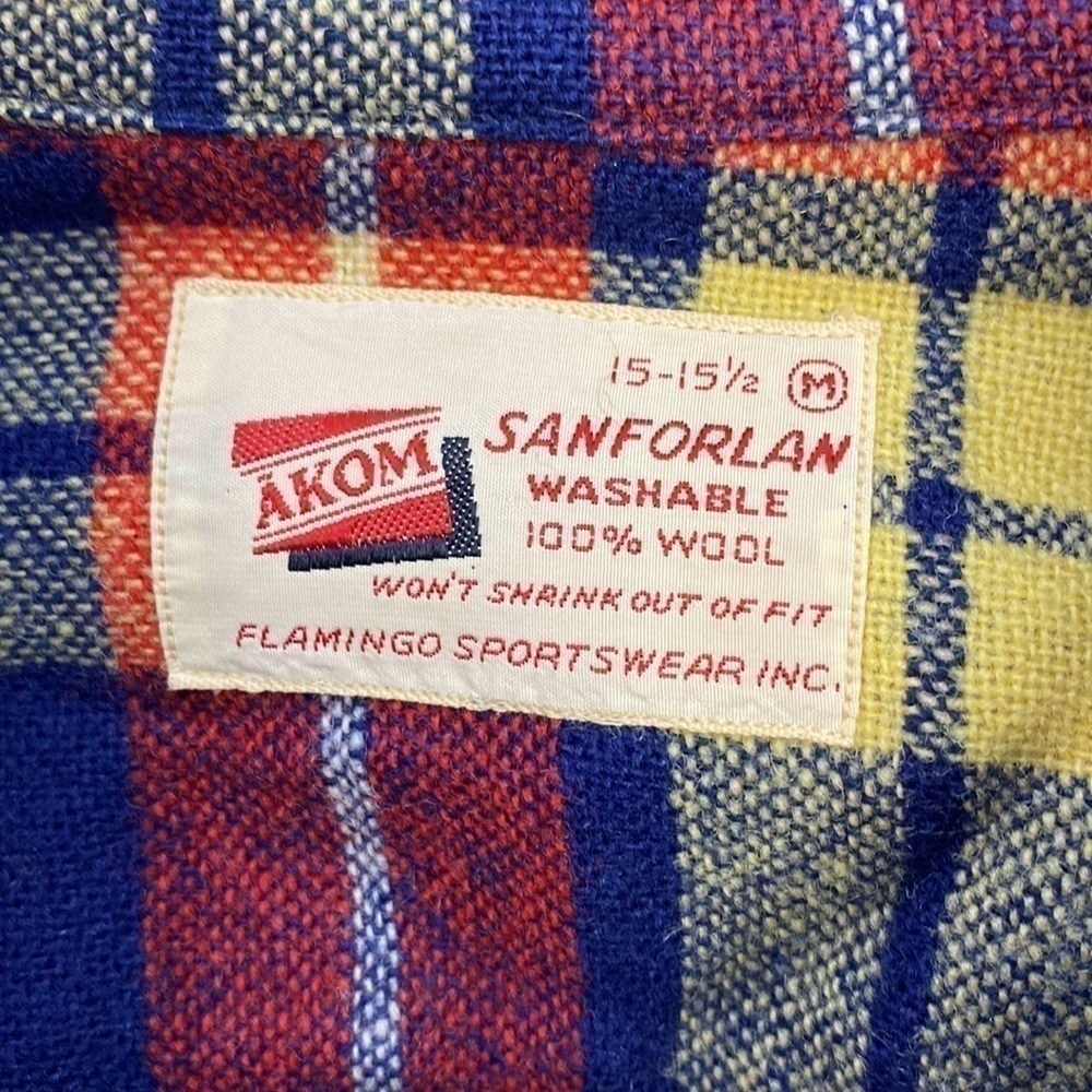 Vintage AKOM Sanforlan Wool Washable Button Up Shirt 40s/50s RARE Loop  Collar - Picture 4 of 5